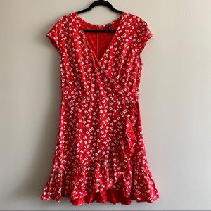 J.Crew Mercantile Red Floral Faux-Wrap Mini Dress